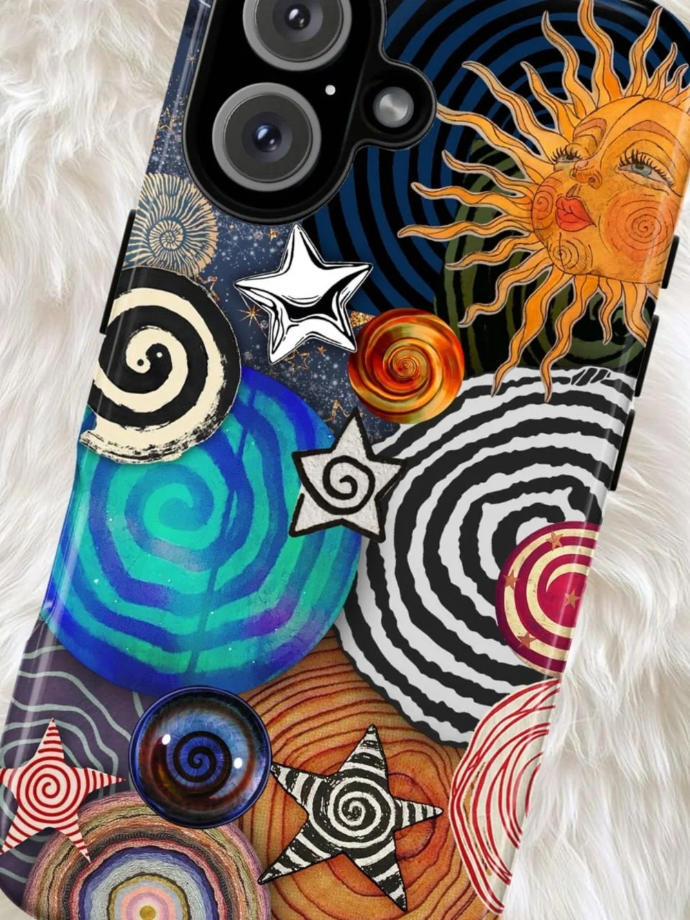 Whimsical Artistic Sun & Spiral Pattern Phone Case in Multicolor